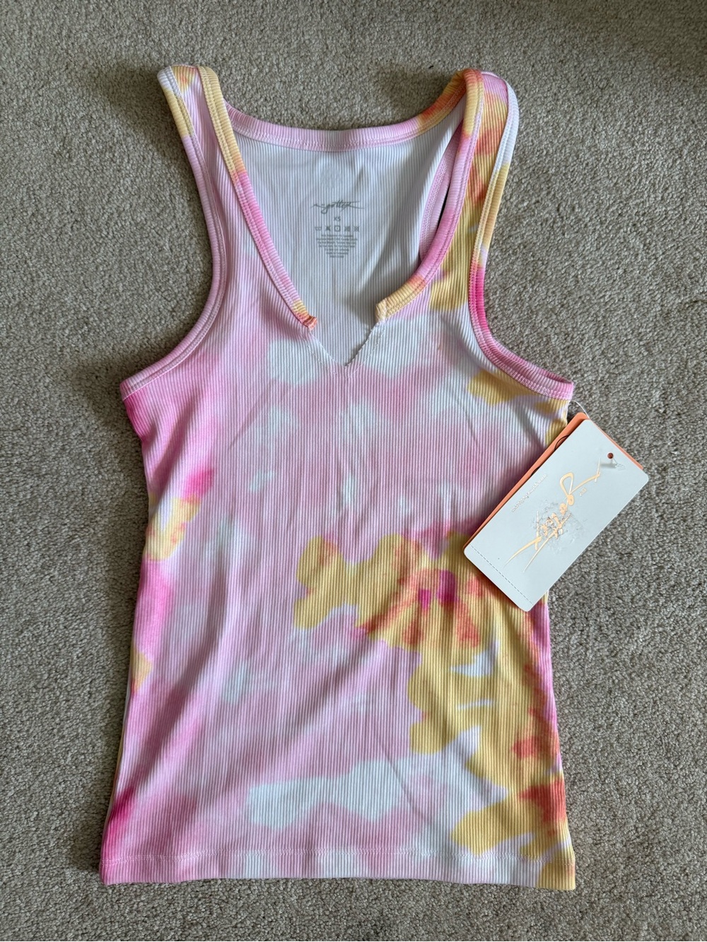 Gottex Pink & Yellow Tie-Dye Ribbed Racerback Tank